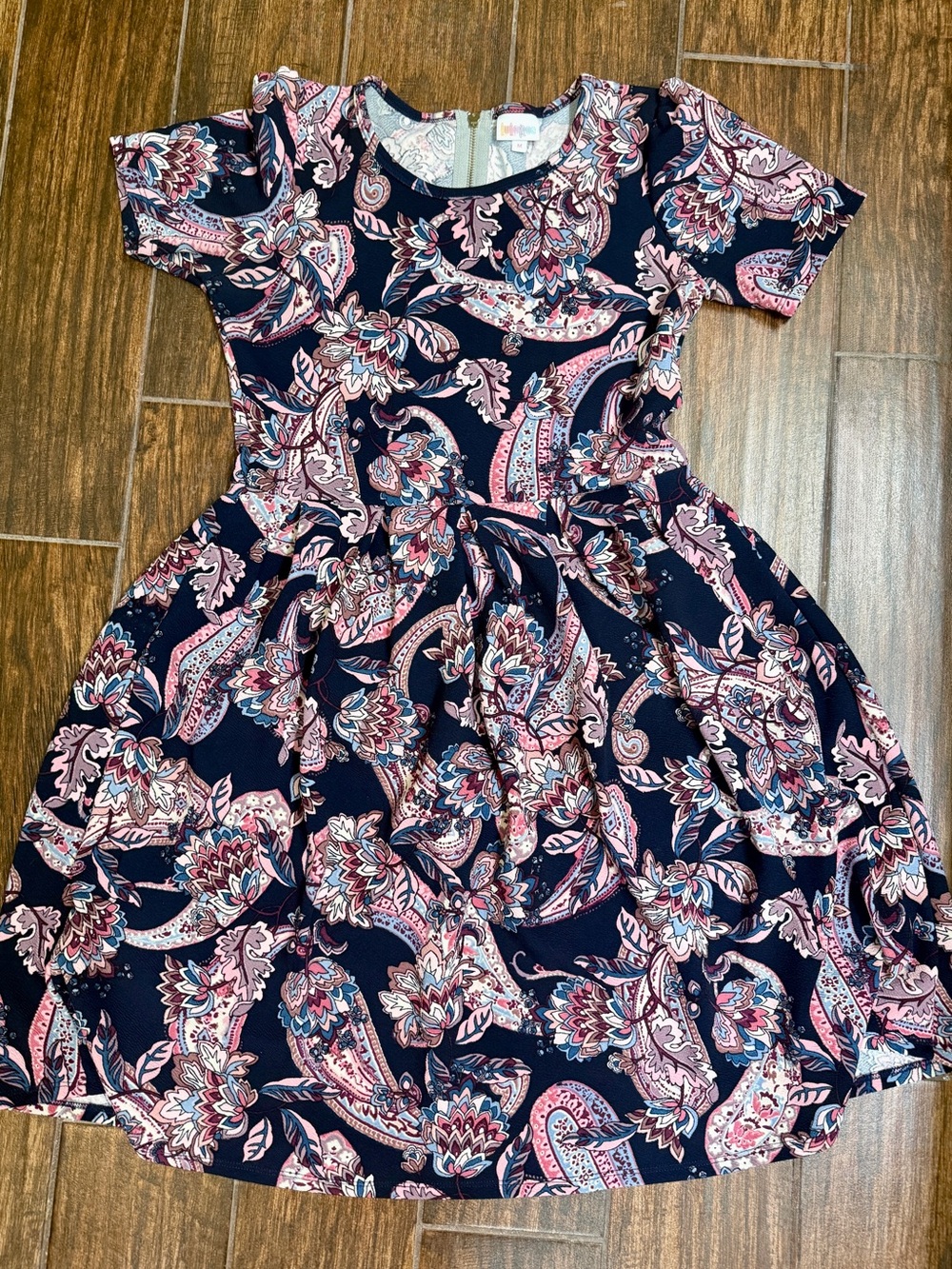 LuLaRoe Navy Floral Paisley Dress with Pink Accents